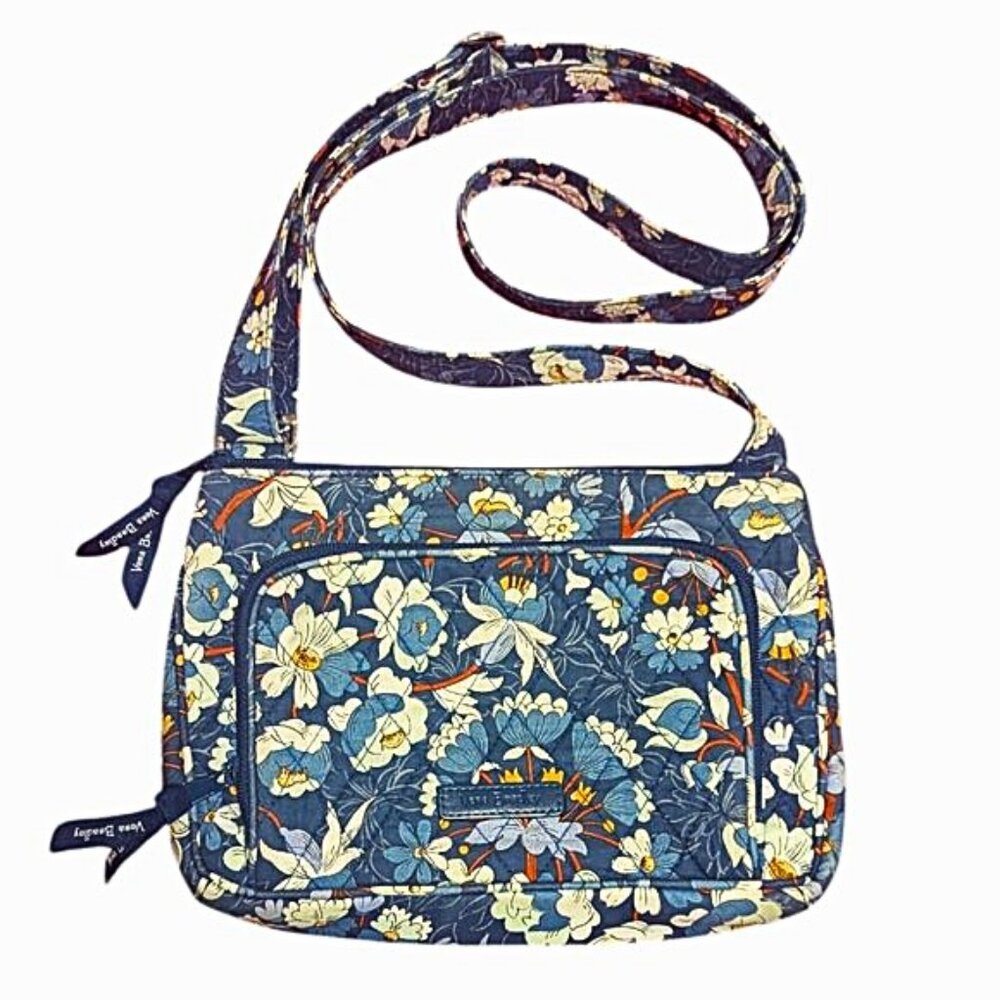 Vera Bradley Bag Blue Floral Burst Quilted Retired Crossbody Window Slots Lotus